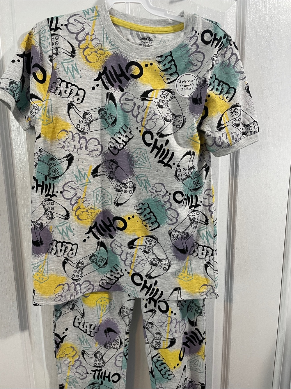 George Boys' Gray Gamer Pajama Set with Yellow & Teal Accents